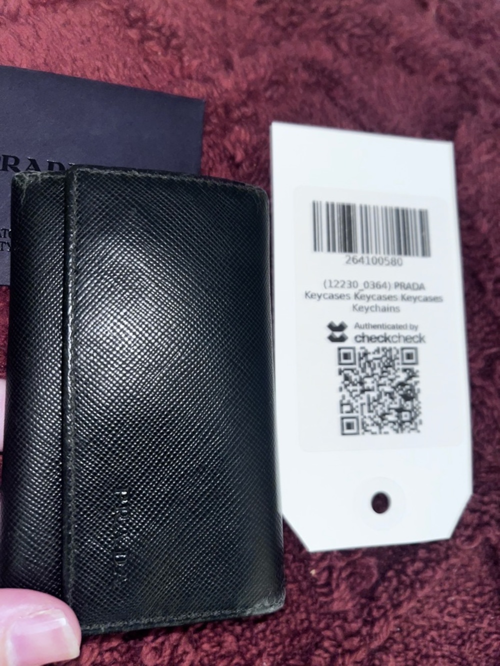 Prada Black Saffiano Leather Key Holder with Logo Emboss